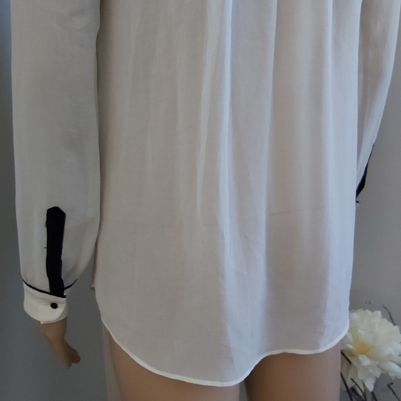 ZARA sheer blouse top polo shirt cream black - Picture 8 of 12
